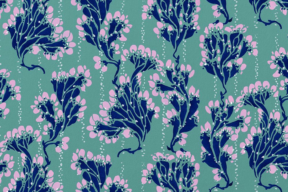 Green botanical patterned background, vintage illustration, remixed from the artwork of E.A. Séguy.