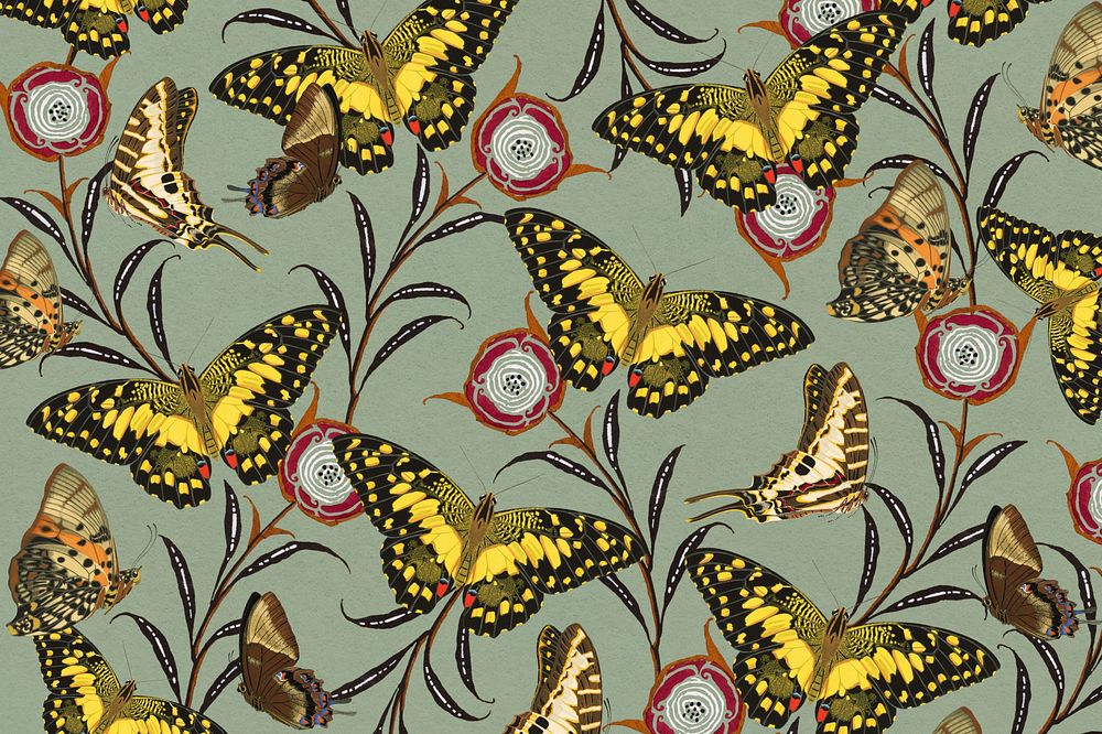 Vintage butterfly patterned background, E.A. Séguy's famous artwork, remixed by rawpixel.