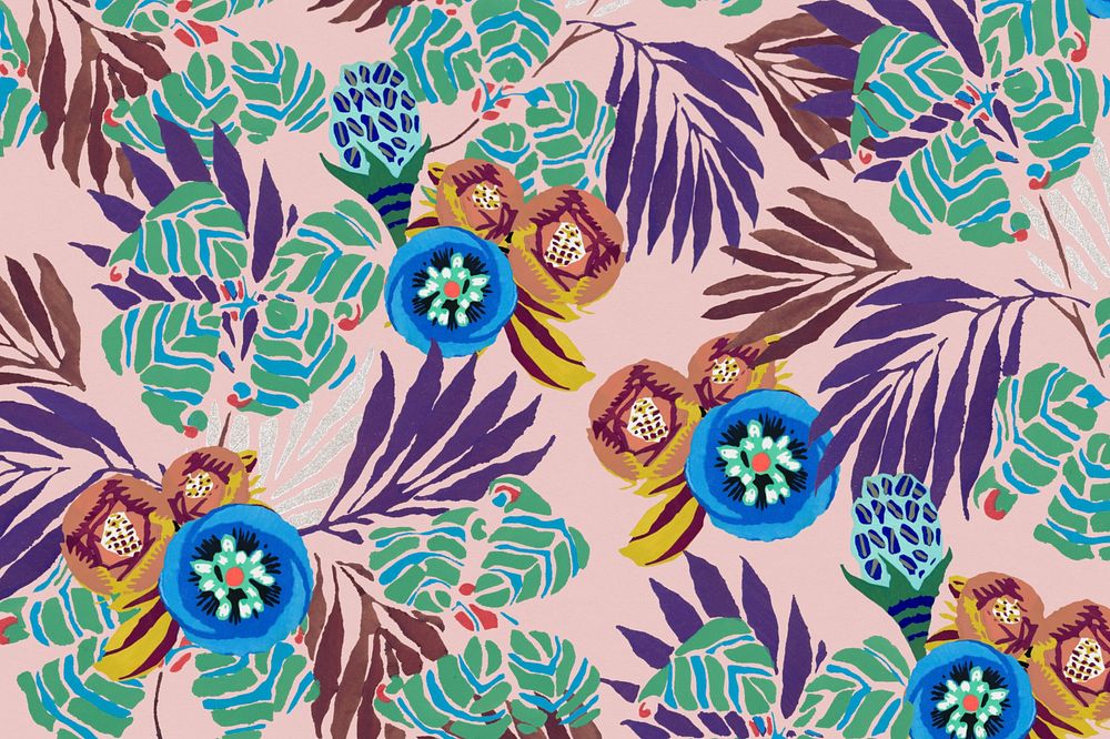 Exotic botanical patterned background, vintage illustration, remixed from the artwork of E.A. Séguy.