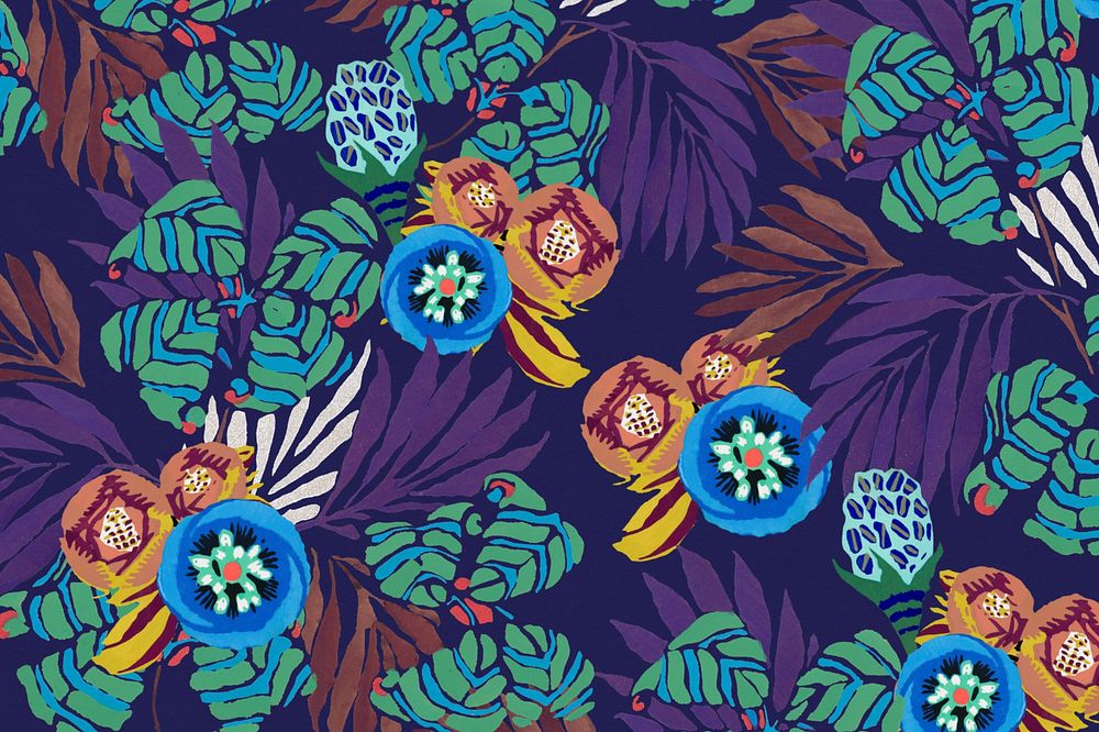 Exotic botanical patterned background, vintage illustration, remixed from the artwork of E.A. Séguy.