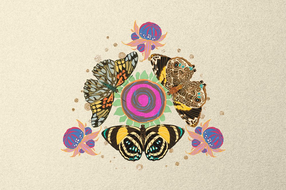 Vintage butterfly background, abstract triangle, remixed from the artwork of E.A. S&eacute;guy.