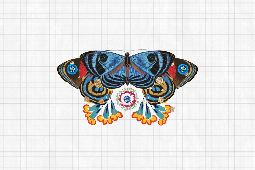 Vintage butterfly background, grid pattern, remixed from the artwork of E.A. Séguy.