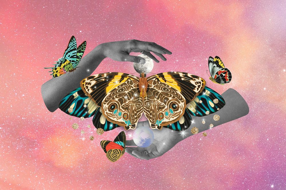 Surreal butterfly background, aesthetic galaxy, remixed from the artwork of E.A. S&eacute;guy.