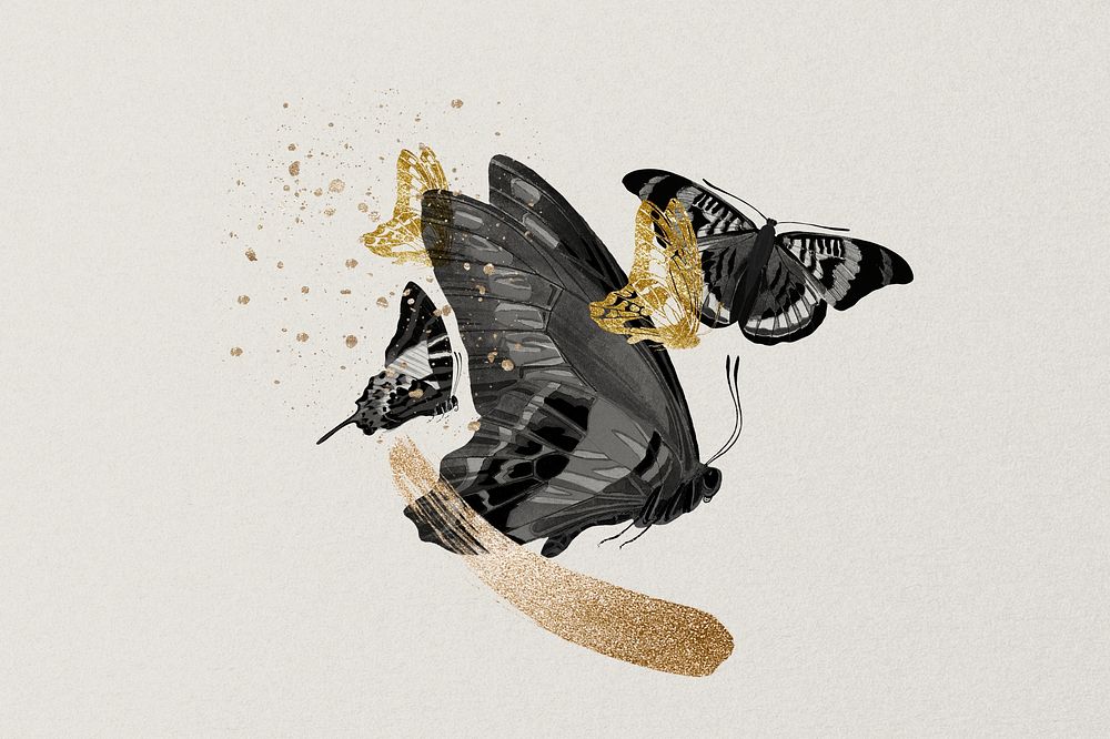 Glittery butterfly background, off-white design, remixed from the artwork of E.A. Séguy.