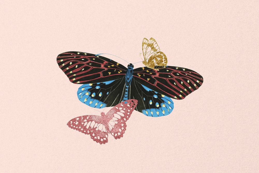 Pink vintage butterflies background, textured design, remixed from the artwork of E.A. S&eacute;guy.