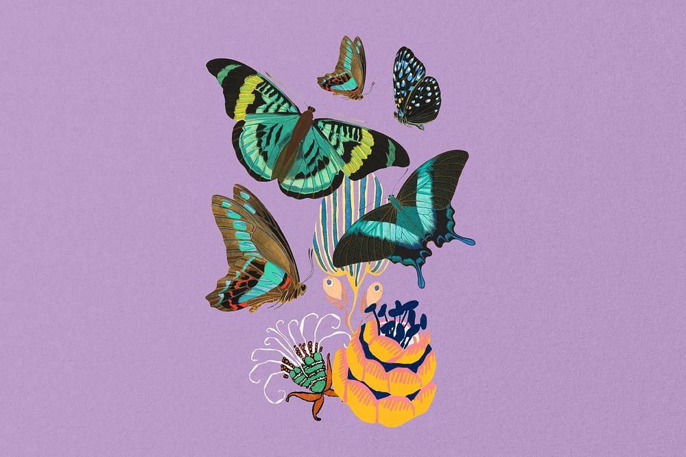 E.A. S&eacute;guy's butterfly background, vintage purple design, remixed by rawpixel.
