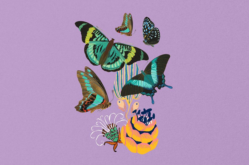 E.A. Séguy's butterfly background, vintage purple design, remixed by rawpixel.