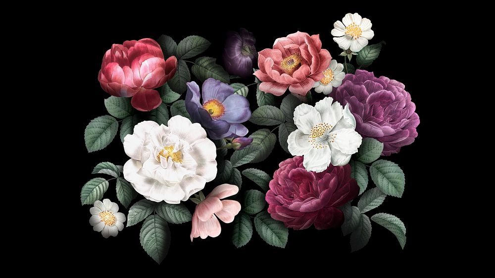 Aesthetic watercolor flower desktop wallpaper, vintage botanical illustration