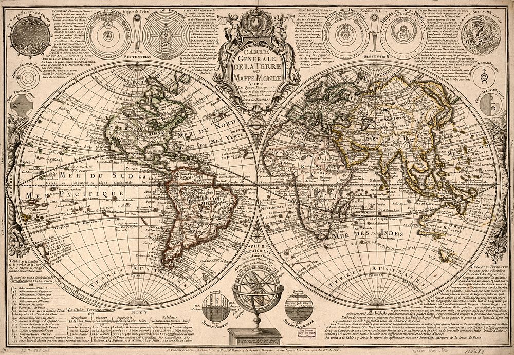 Carte generale de la terre : ou mappe monde auec les quatre principau & sistemes & les figures des sept planetes le tout…