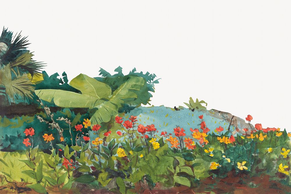 Flower garden, vintage border illustration by Winslow Homer. Remixed by rawpixel.