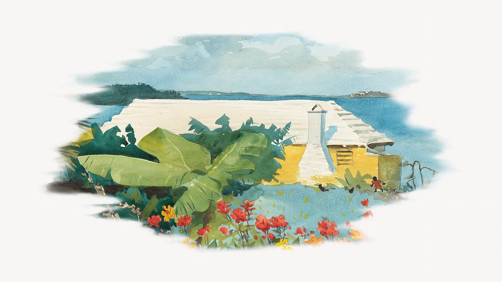 Flower garden, vintage bungalow illustration by Winslow Homer. Remixed by rawpixel.