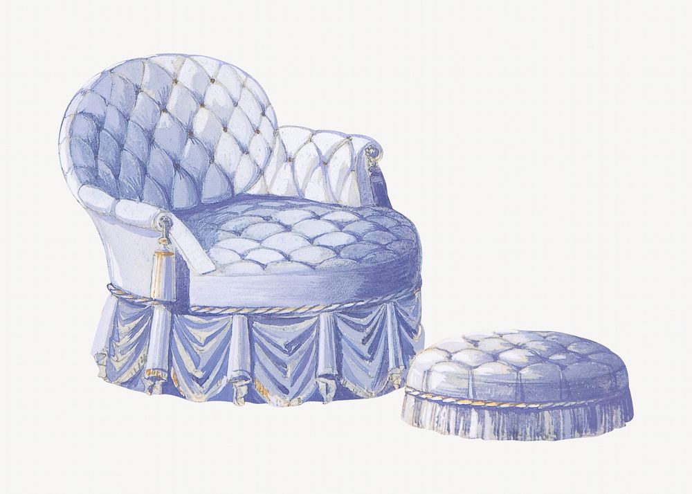 Vintage blue armchair, furniture illustration. Remixed by rawpixel.