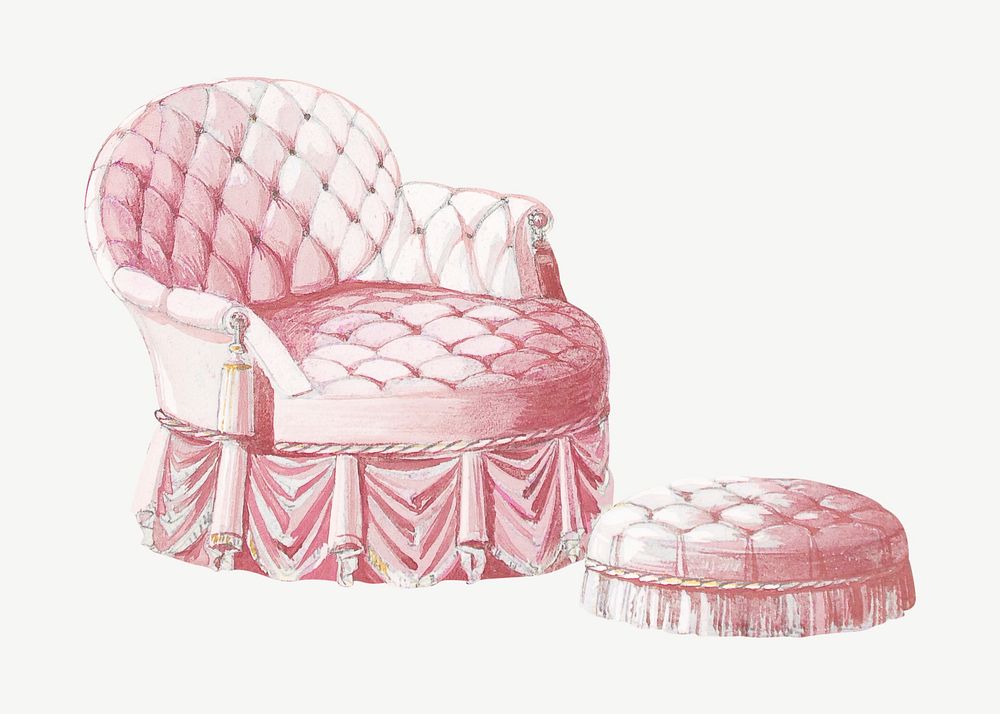 Vintage pink armchair, furniture illustration psd. Remixed by rawpixel.