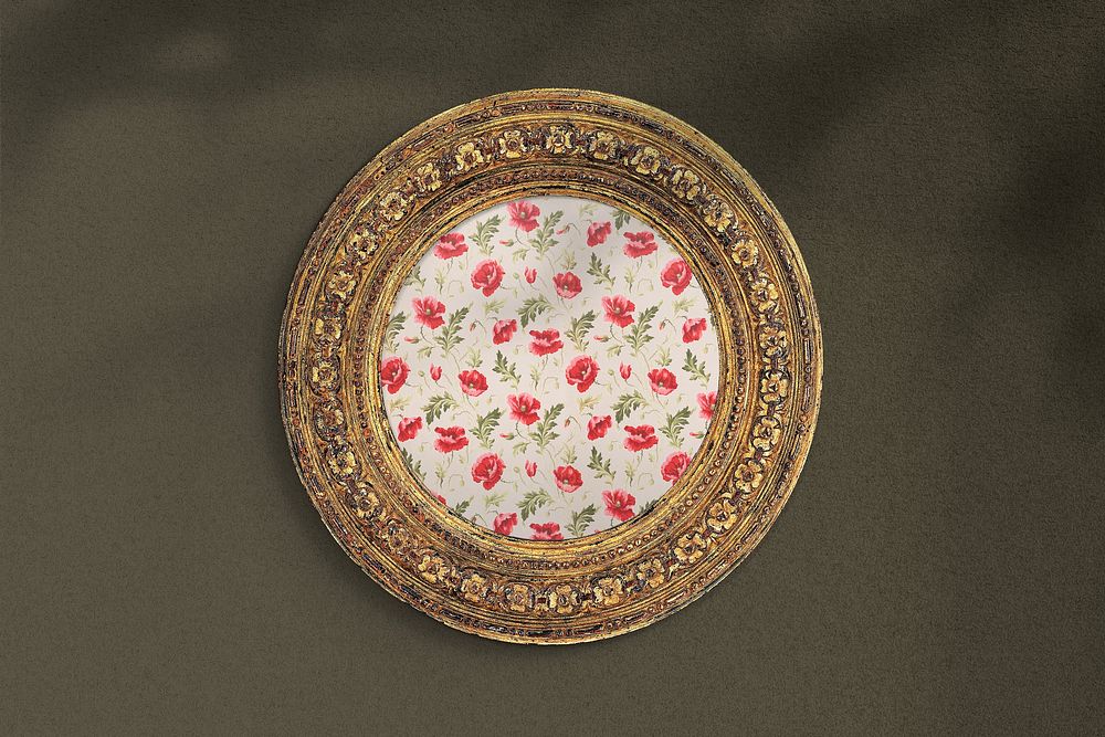 Round picture frame, gold vintage design with William H. Gledhill's flower pattern. Remixed by rawpixel.
