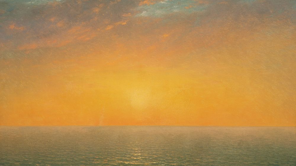 Vintage sunset sea desktop wallpaper, painting by John Frederick Kensett. Remixed by rawpixel.