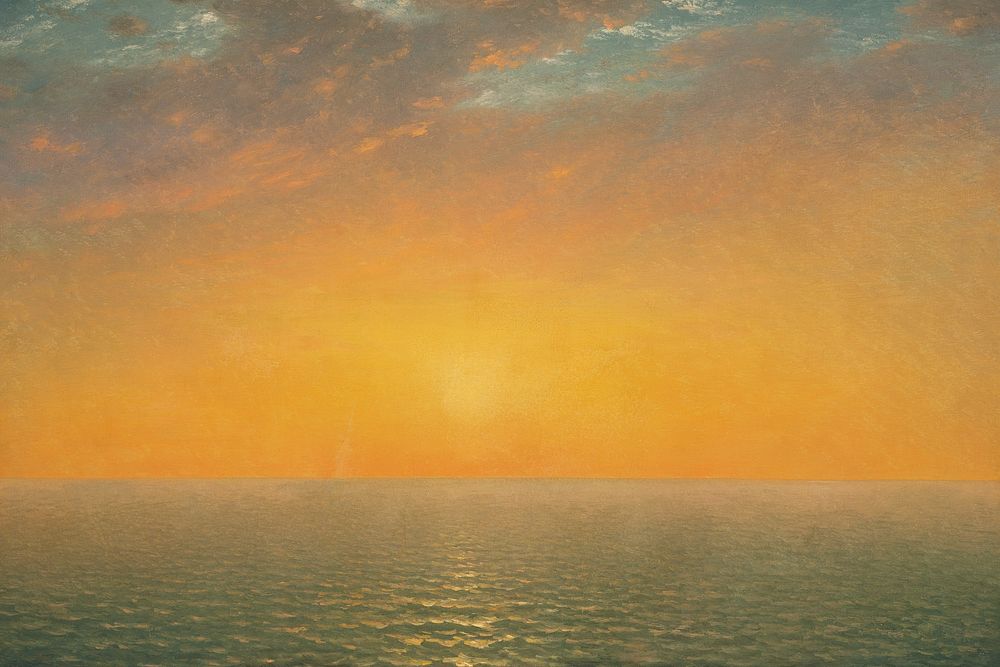 Vintage sunset sea background, painting by John Frederick Kensett. Remixed by rawpixel.