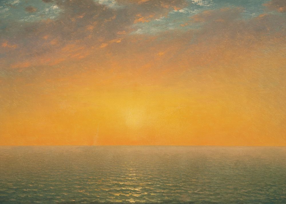 Vintage sunset sea background, painting by John Frederick Kensett. Remixed by rawpixel.