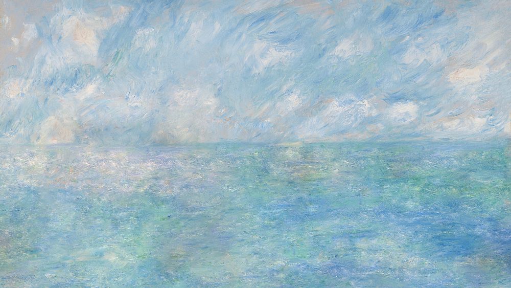 View at Guernsey desktop wallpaper, famous painting by Pierre-Auguste Renoir. Remixed by rawpixel.
