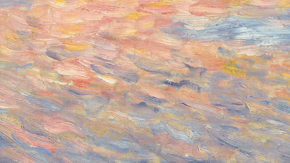 Pierre-Auguste Renoir's Sunset desktop wallpaper, famous vintage painting. Remixed by rawpixel.