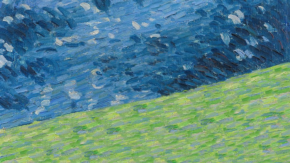 Blue oil painting desktop wallpaper, green border by Alexej von Jawlensky. Remixed by rawpixel.