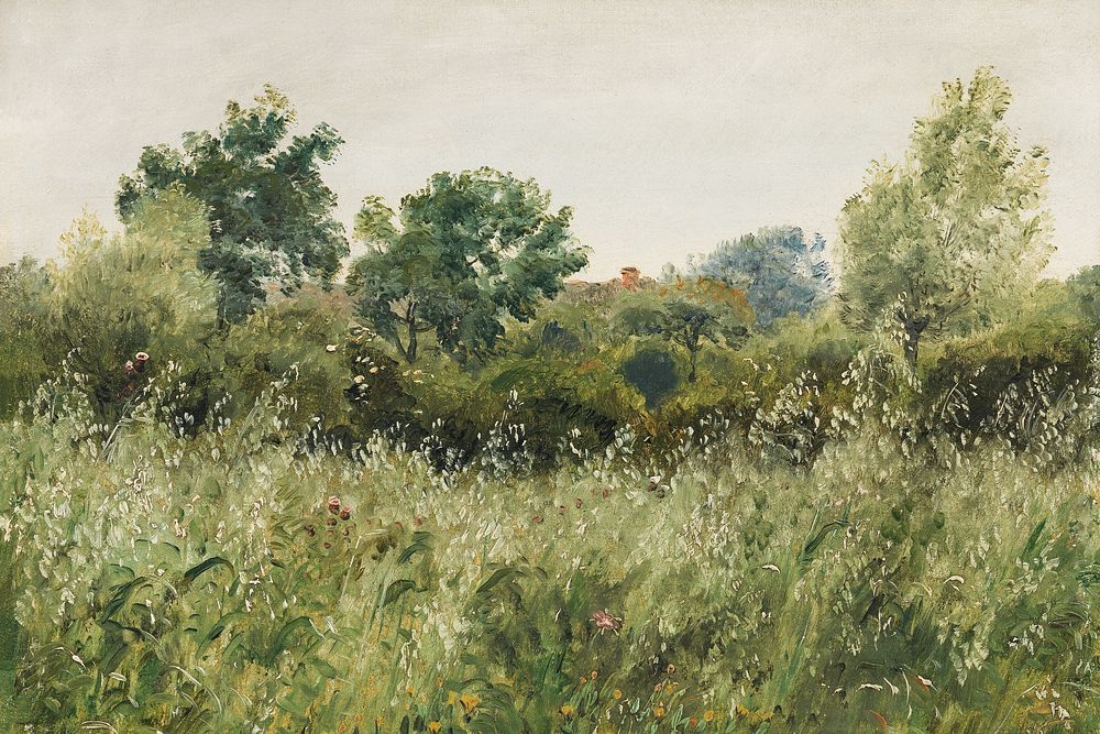 Field of Oats background, vintage meadow painting by P. C. Skovgaard. Remixed by rawpixel.