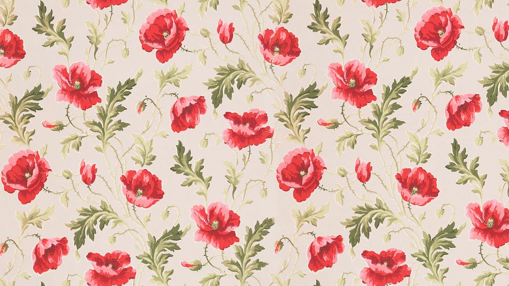 Pink flower patterned desktop wallpaper, vintage illustration by William H. Gledhill. Remixed by rawpixel.