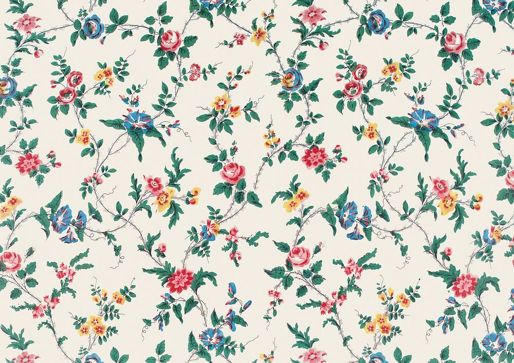 Vintage flower patterned background, beige design. Remixed by rawpixel.