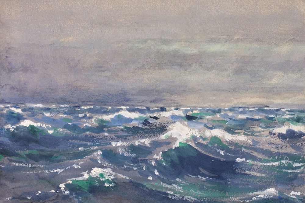 Vintage ocean wave background, painting by William Henry Holmes. Remixed by rawpixel.