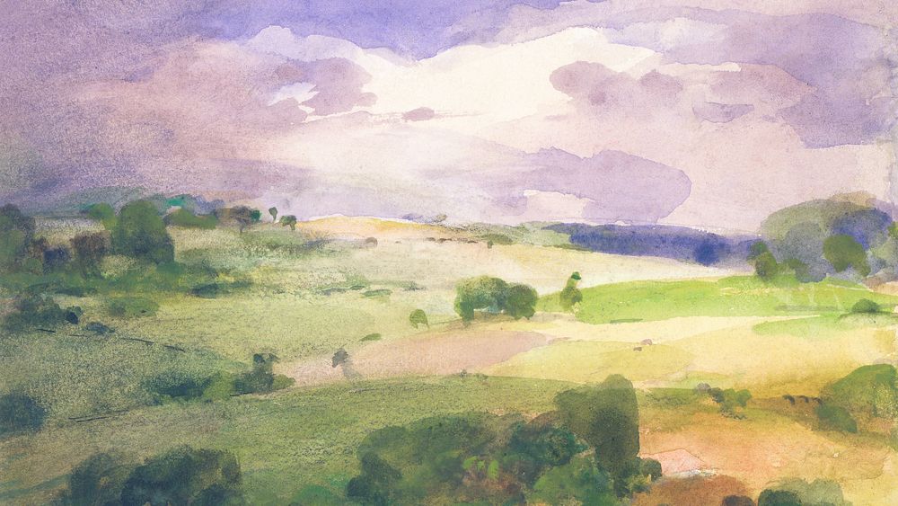 The Maryland Fields desktop wallpaper, vintage painting by William Henry Holmes. Remixed by rawpixel.