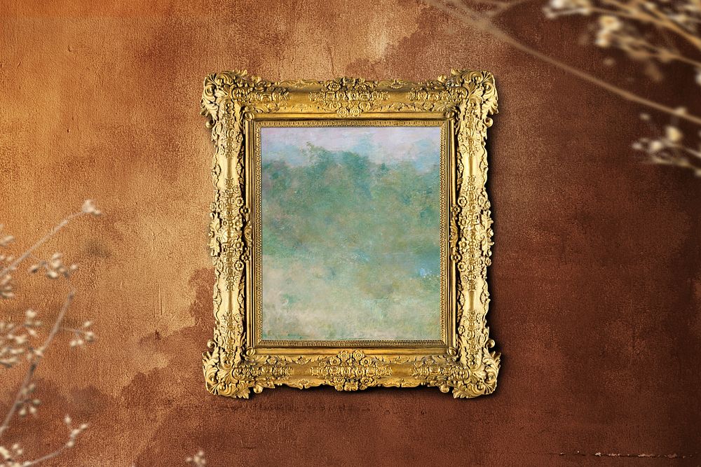 Gold picture frame, vintage design with nature painting. Remixed by rawpixel.