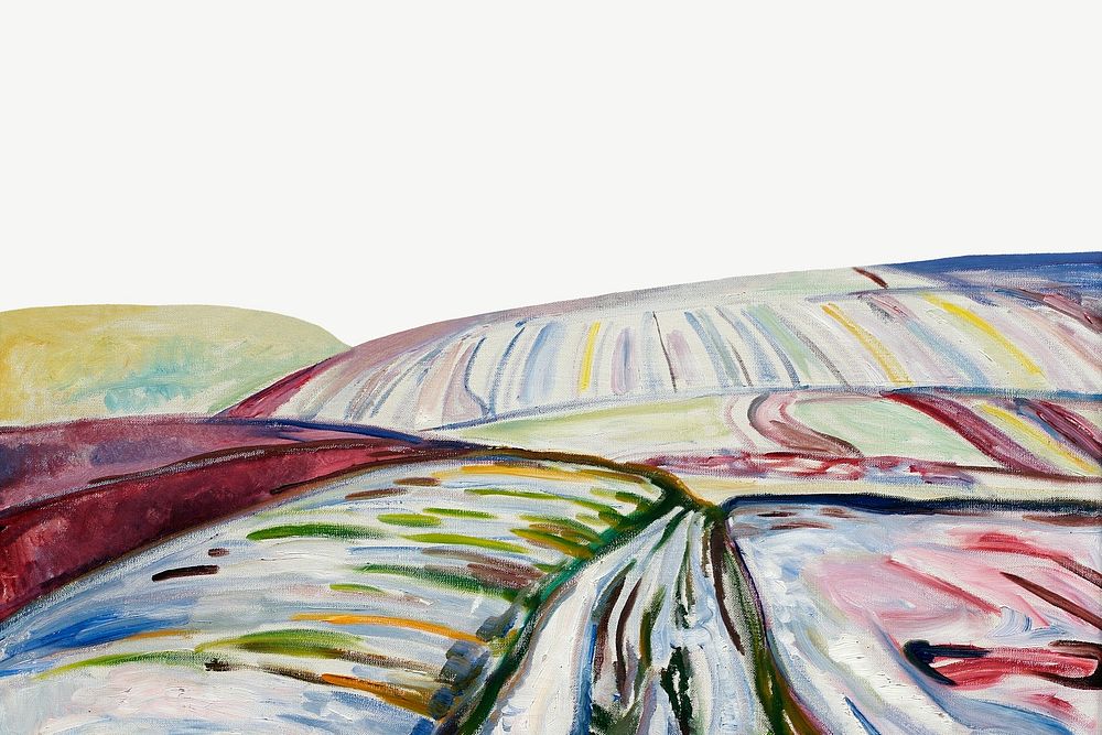Edvard Munch's Field in Snow, abstract landscape border psd. Remixed by rawpixel.