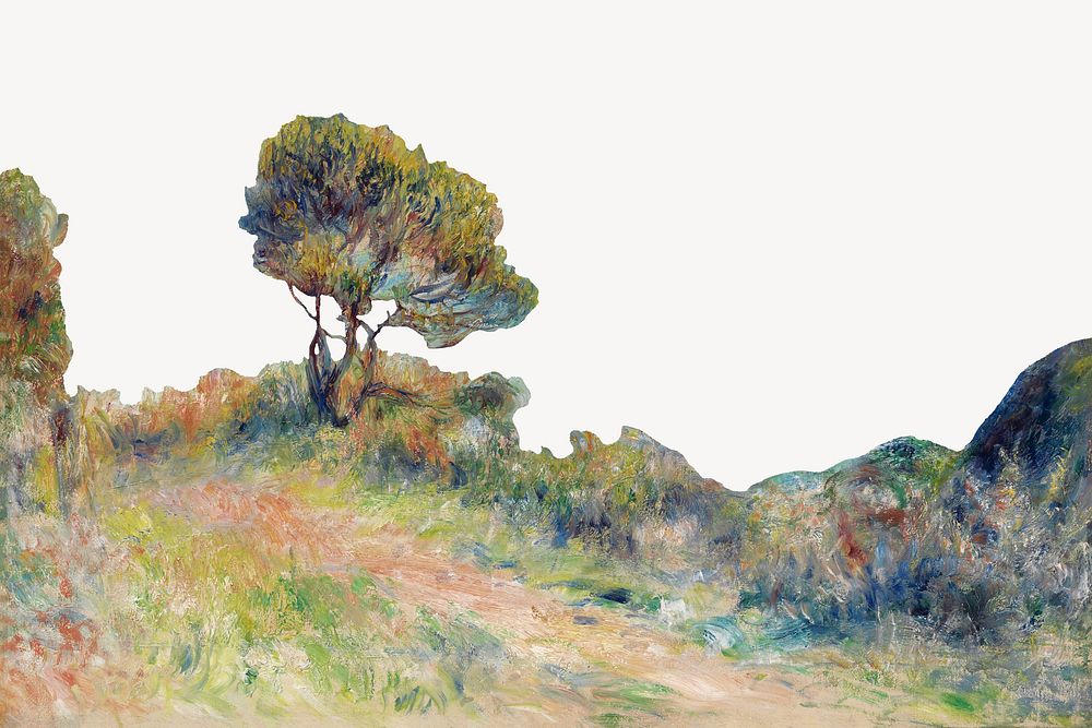 Pierre-Auguste Renoir's View at Guernsey, vintage landscape border. Remixed by rawpixel.