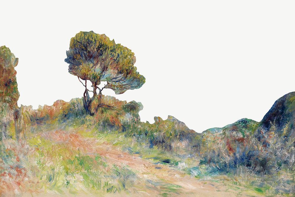 Pierre-Auguste Renoir's View at Guernsey, vintage landscape border psd. Remixed by rawpixel.