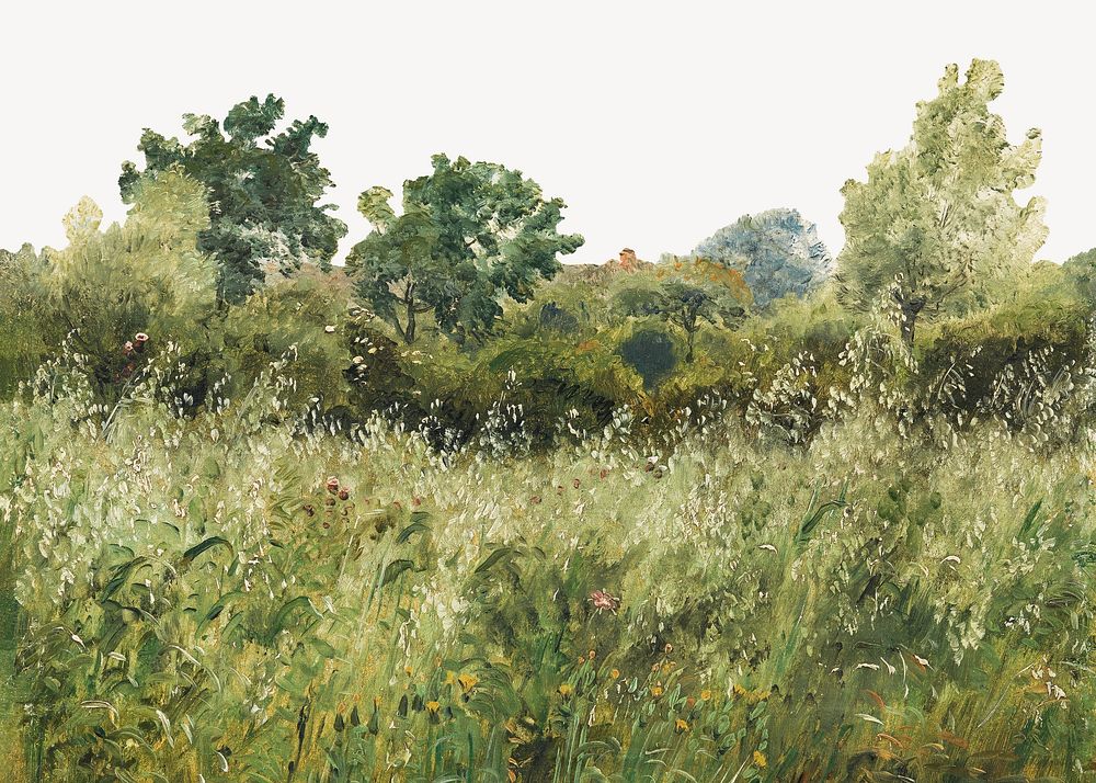 Oats field meadow landscape, vintage illustration by P. C. Skovgaard. Remixed by rawpixel.