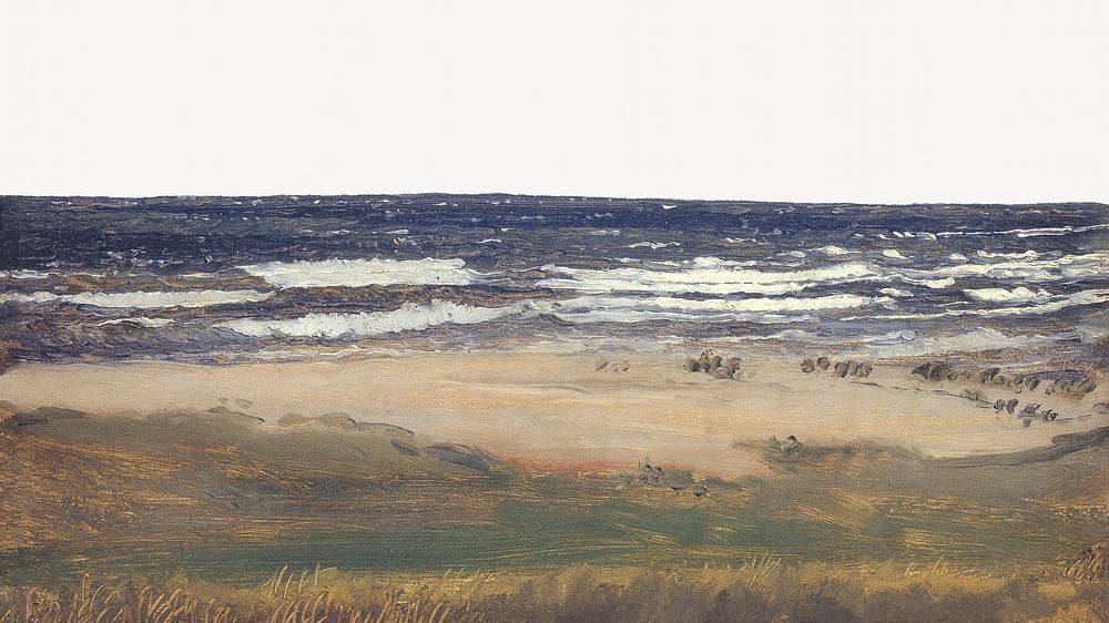 Beach landscape border, vintage illustration by P. C. Skovgaard. Remixed by rawpixel.