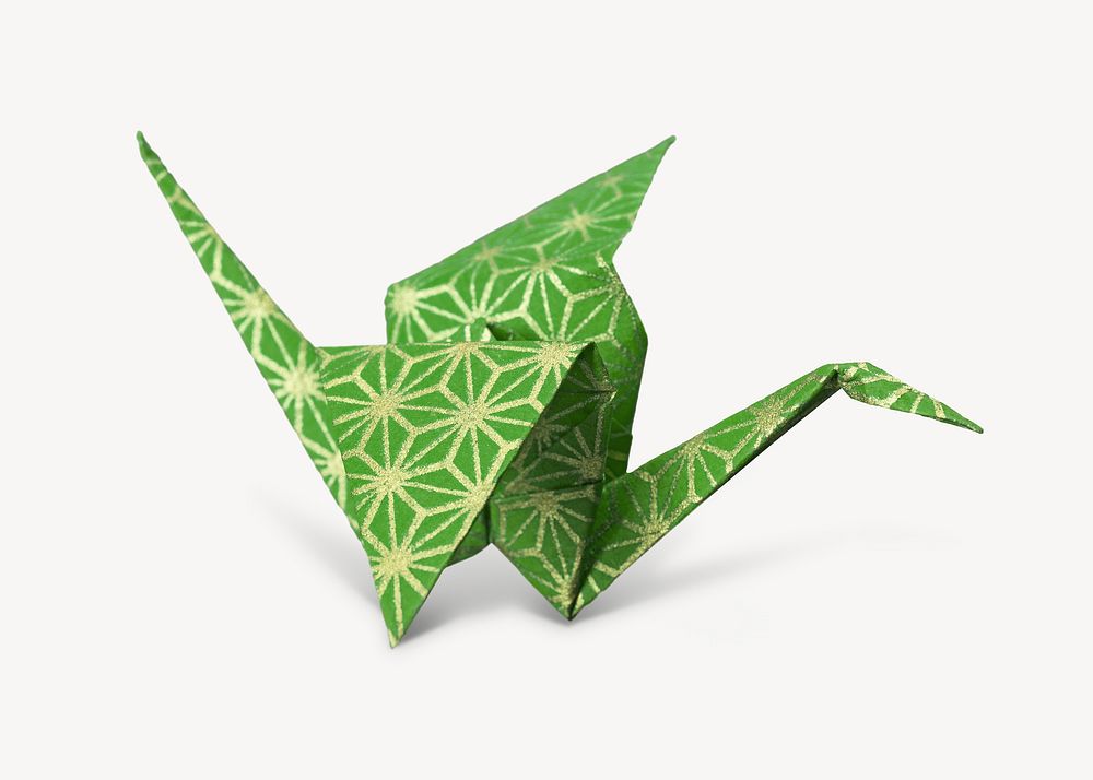 Green origami crane. Remixed by rawpixel.