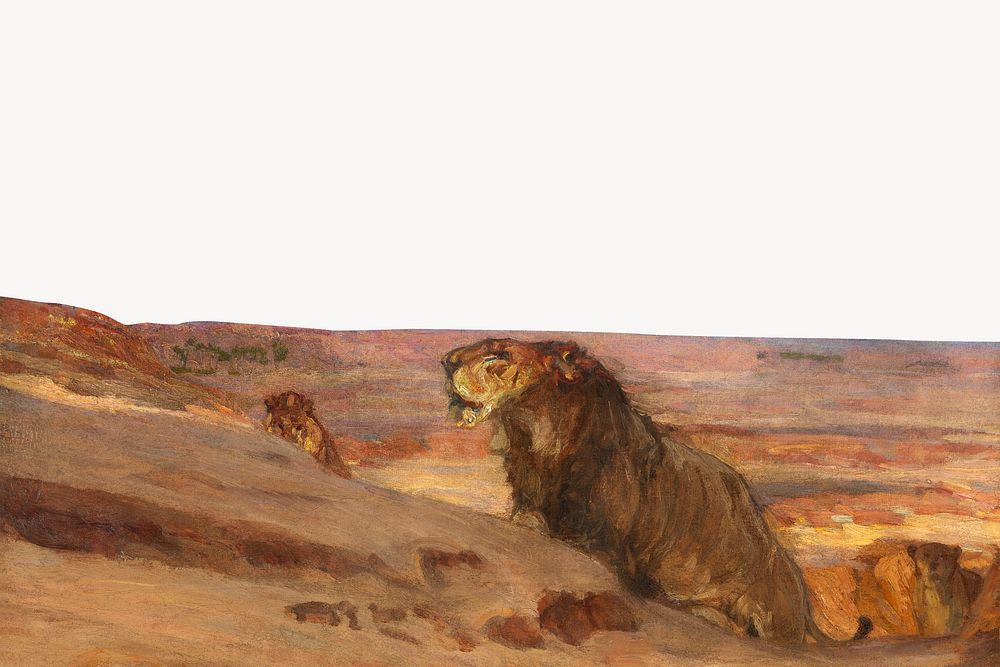 Lions in the Desert, vintage animal illustration by Henry Ossawa Tanner. Remixed by rawpixel.