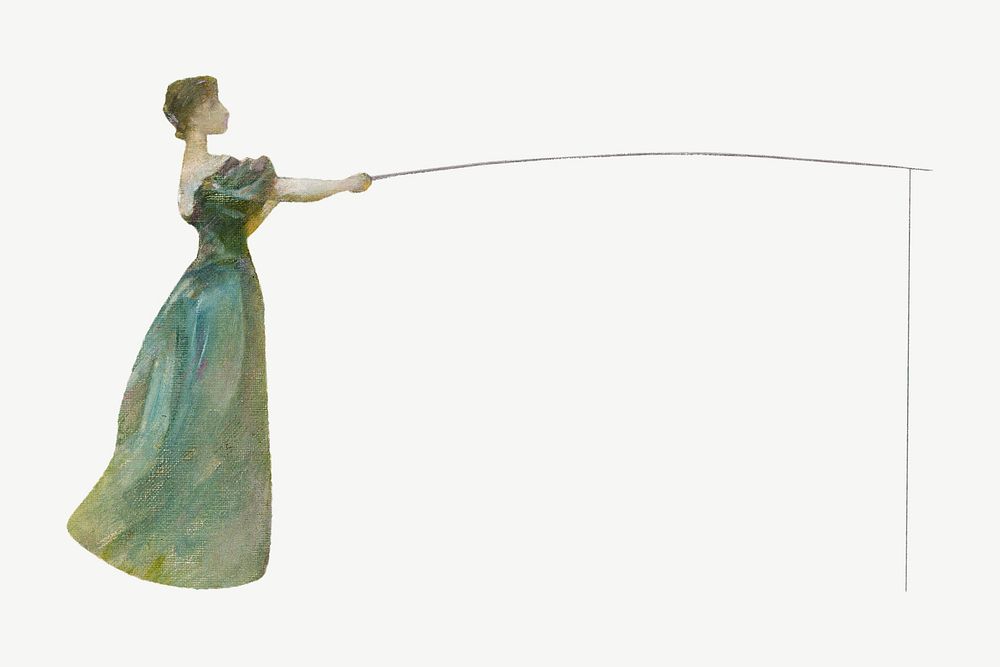 Victorian woman fishing, vintage illustration psd by Thomas Wilmer Dewing. Remixed by rawpixel.