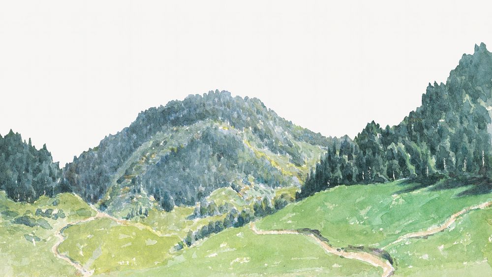 Mountain landscape border, vintage nature illustration by Friedrich Carl von Scheidlin. Remixed by rawpixel.
