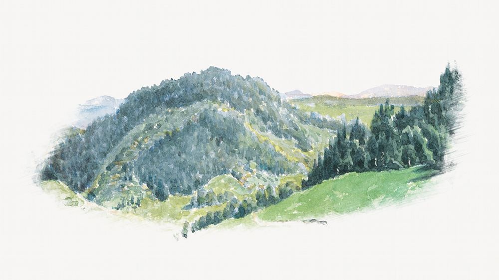 Mountain landscape, vintage nature illustration by Friedrich Carl von Scheidlin. Remixed by rawpixel.