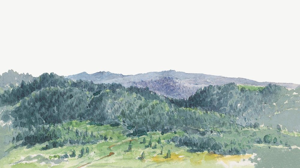 Mountain landscape border, vintage nature illustration psd by Friedrich Carl von Scheidlin. Remixed by rawpixel.