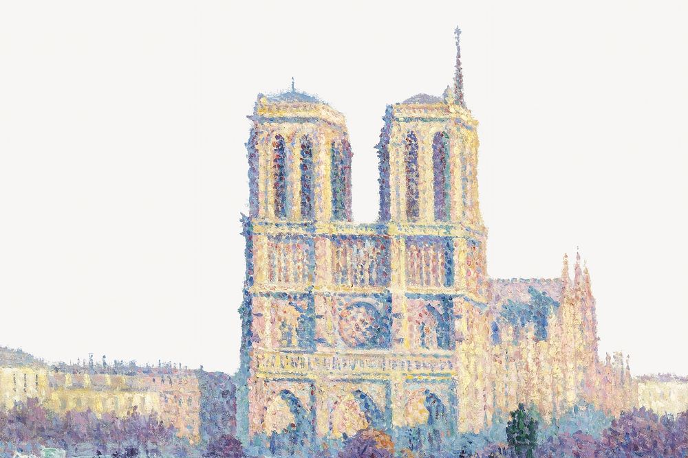 The Quai Saint-Michel and Notre-Dame, vintage building illustration by Maximilien Luce. Remixed by rawpixel.