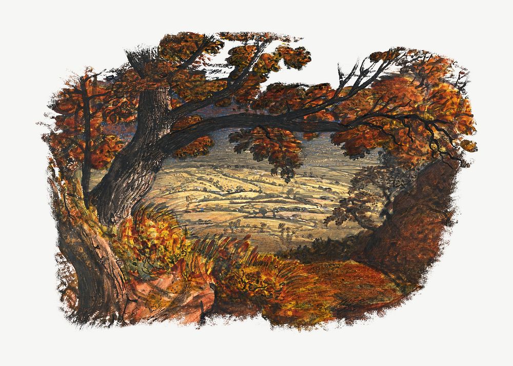 The Weald of Kent, Autumn forest illustration psd by Samuel Palmer. Remixed by rawpixel.