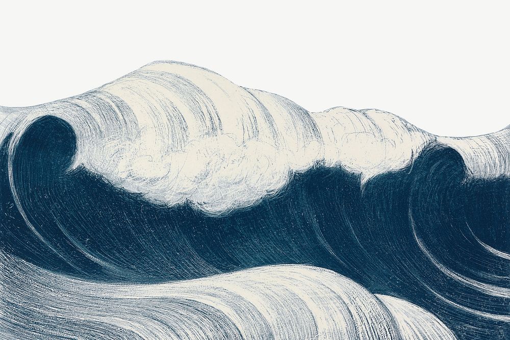 Vintage ocean wave, nature border illustration psd by C. R. W. Nevinson. Remixed by rawpixel.