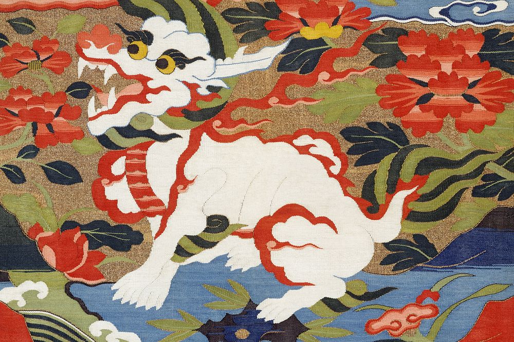 Mythological animal pattern, silk textile tapestry. Remixed by rawpixel.