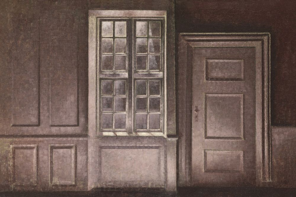 Moonlight, Strandgade 30, vintage window painting by Vilhelm Hammersh&oslash;i. Remixed by rawpixel.