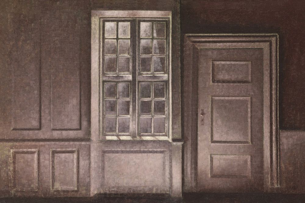 Moonlight, Strandgade 30, vintage window painting by Vilhelm Hammershøi. Remixed by rawpixel.