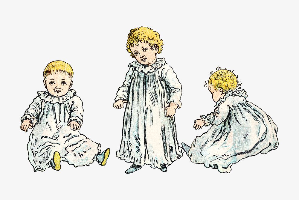 Vintage toddler children illustration by Shober & Carqueville Lith. Co. Remixed by rawpixel.