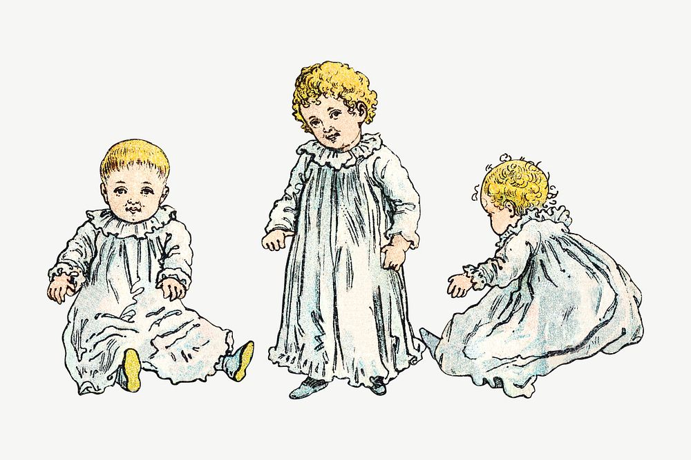 Vintage toddler children illustration by Shober & Carqueville Lith. Co psd. Remixed by rawpixel.