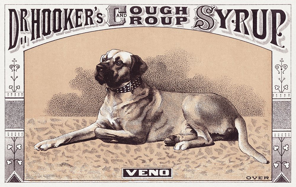 Dr. Hooker's Cough and Croup Syrup (1870&ndash;1900), vintage dog postcard. Original public domain image from Digital…